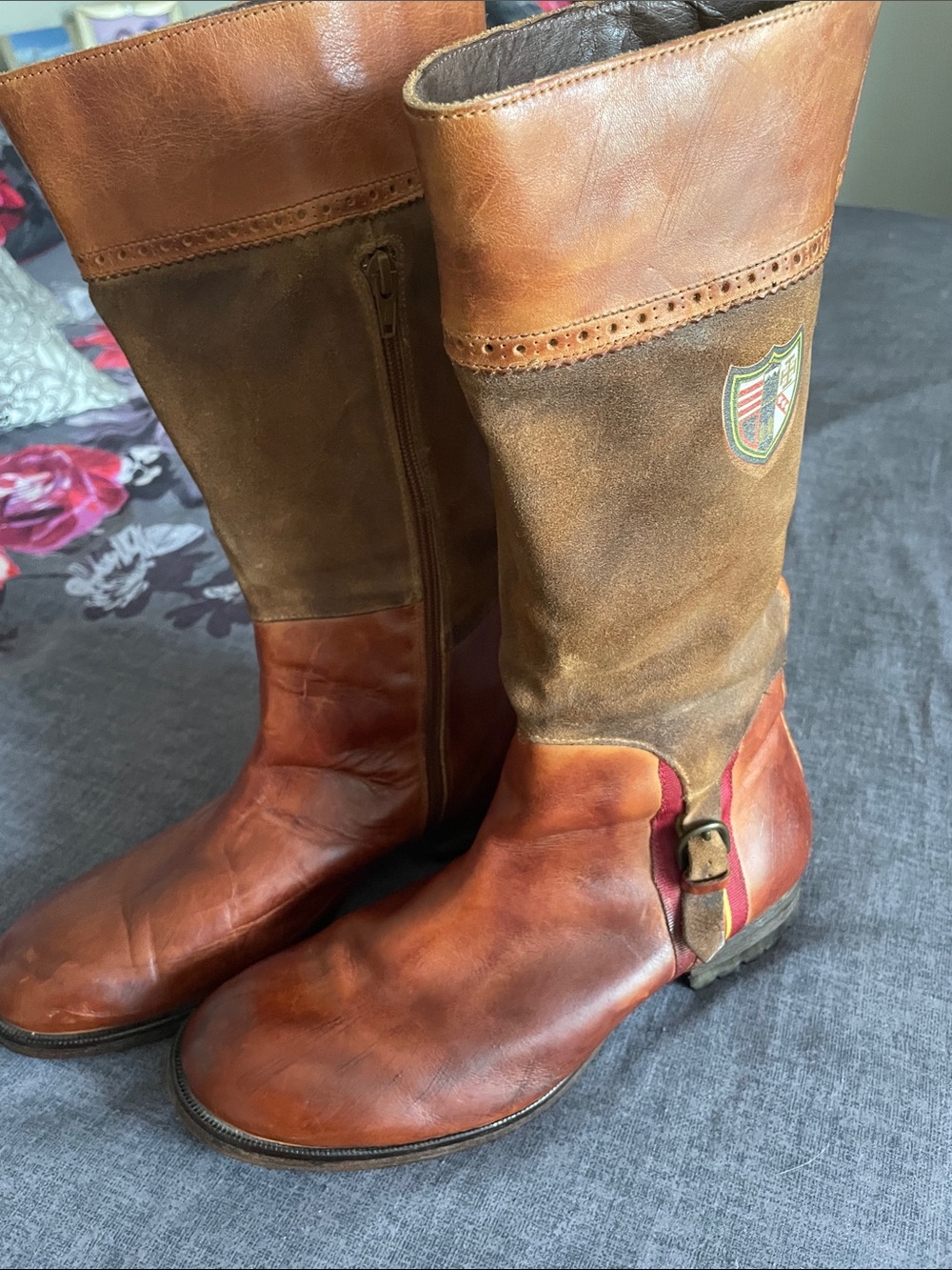 Men's VINTAGE Brown Leather & Suede Mid-Calf Riding Boots